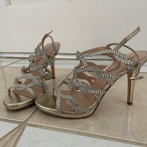 Nina gold with diamond rhinestones. Worn once! Excellent conditon.